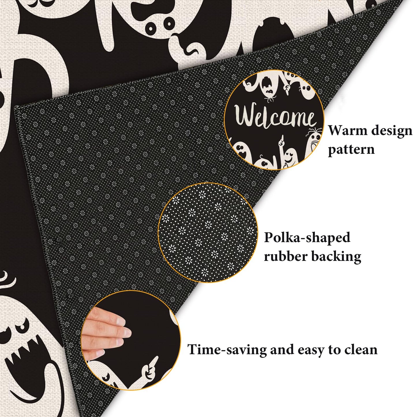 COSHARKLY Halloween Funny Ghost Indoor/Outdoor Door Mat, Black, 17x29.5 Inch, Machine Made, Low Pile, Water Repellent, Spot Clean Only