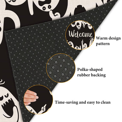 COSHARKLY Halloween Funny Ghost Indoor/Outdoor Door Mat, Black, 17x29.5 Inch, Machine Made, Low Pile, Water Repellent, Spot Clean Only