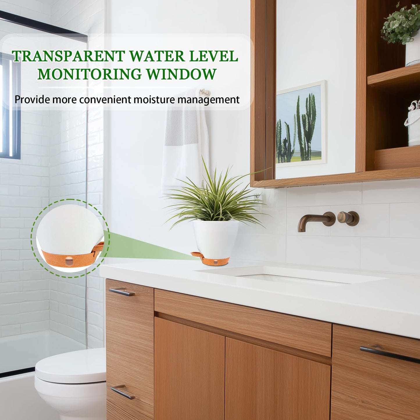 6 Inch Self Watering Pots for Indoor Plants(5-Pack) – Small Plastic Planters with Water Level Window, Drainage Holes & Detachable Trays, Indoor Outdoor Flower Pots for Herbs, Snake,Pothos(White)