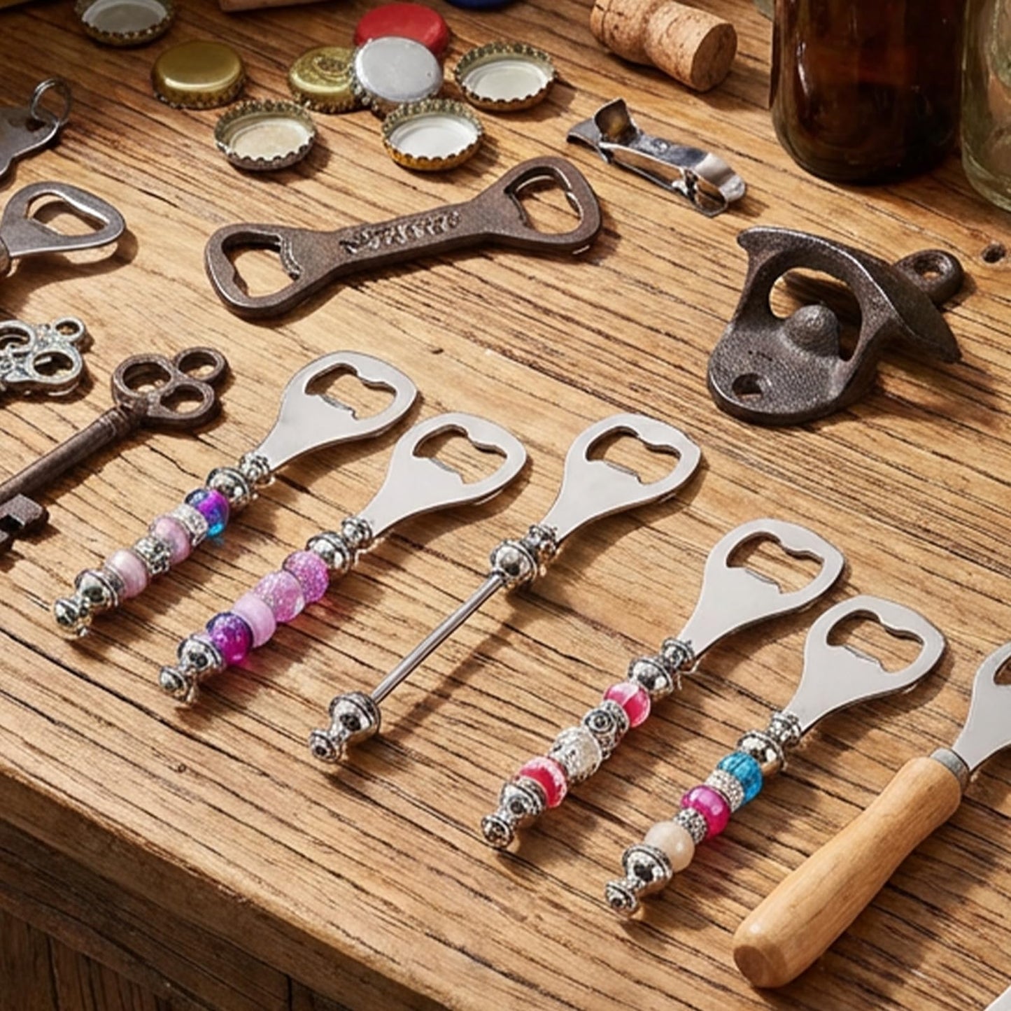 MSHHDK 20pcs Beadable Beer Opener Set Reusable Bottle Opener Decorative DIY Flat Beer Bottle Openers Beaded Bottles Openers DIY Bead Metal Silver Wine Stoppers for Crafts Fall Bar Party Favor