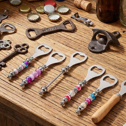 MSHHDK 20pcs Beadable Beer Opener Set Reusable Bottle Opener Decorative DIY Flat Beer Bottle Openers Beaded Bottles Openers DIY Bead Metal Silver Wine Stoppers for Crafts Fall Bar Party Favor