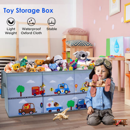 decalsweet Toy Box Chest for Kids, Collapsible Oxford Toy Storage Box with Handles for Boys, Extra Large Sturdy Waterproof Toy Organiser for Bedroom Playroom, 37.7×12.5×15.7 Inch (Animal Cars)