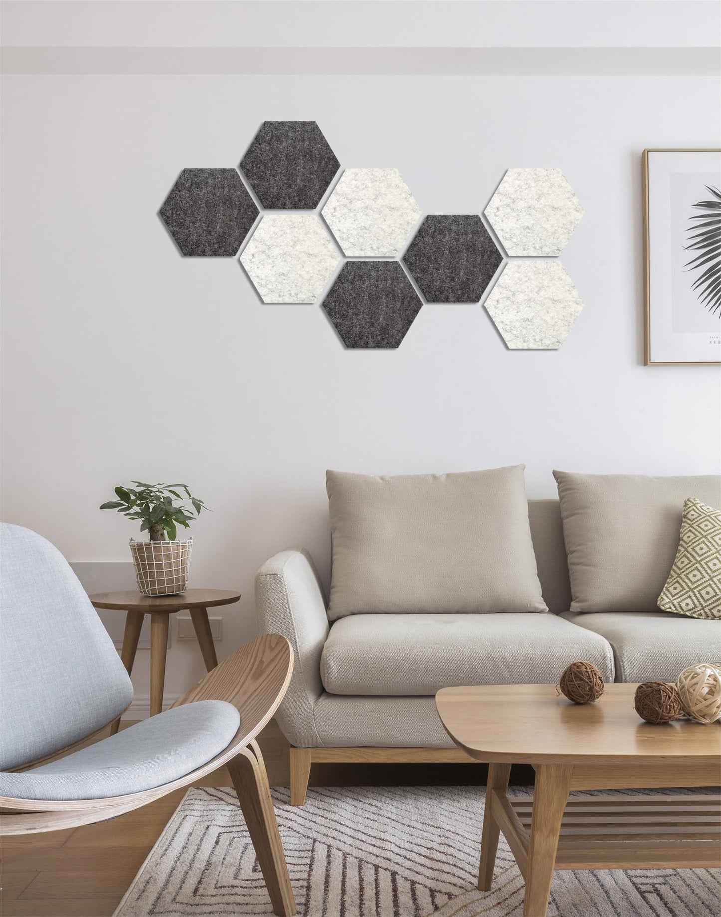 Hexagon Felt Bulletin Board Tiles, 8 Pcs, 8.7 x 7.5 inches, with 20 Pushpins, for Easy Display of Photos Pictures Memos Notices, Felt Wall Tiles for Office Home Classroom (Gray)