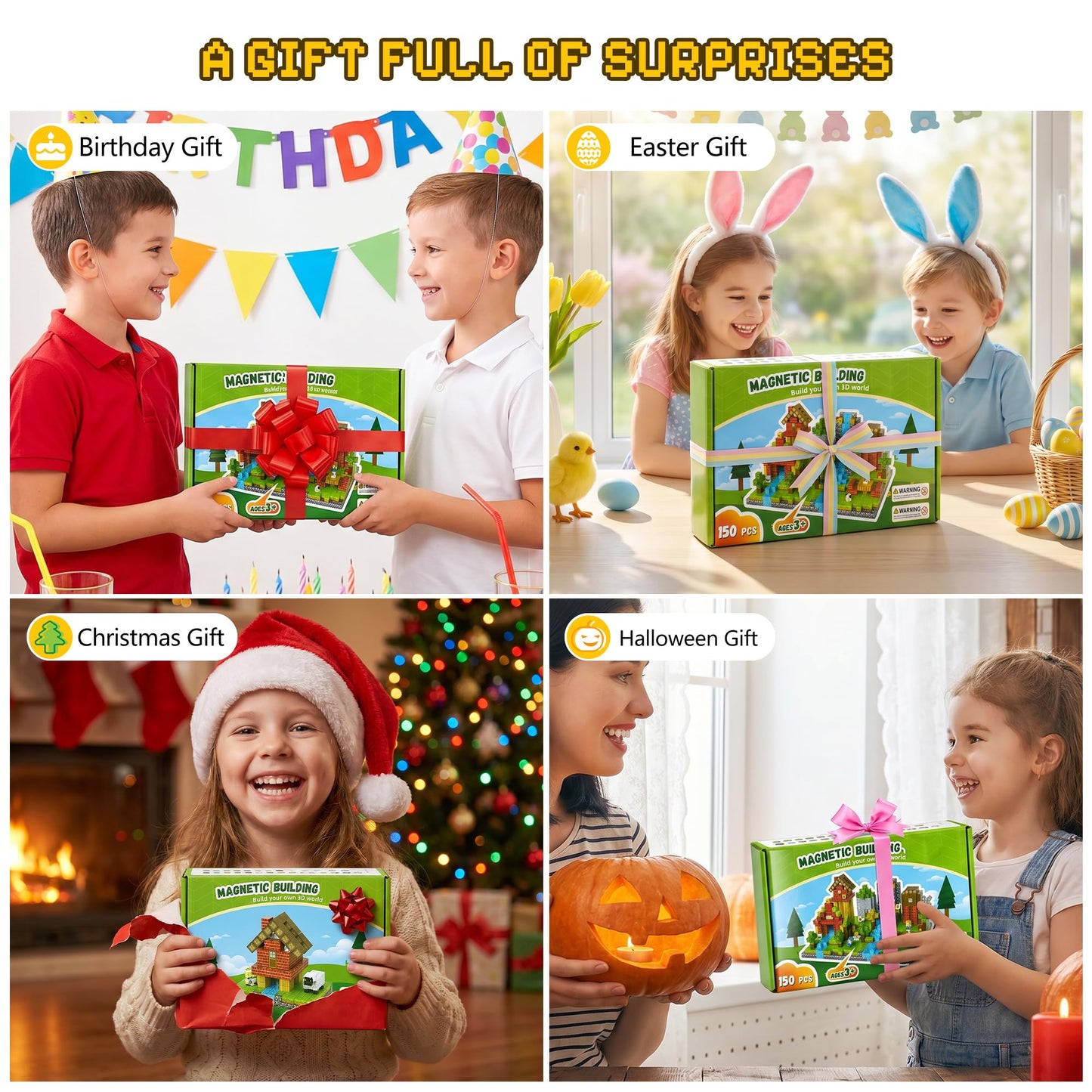 Fitrobust 150PCS Magnetic Blocks, Magnetic Building Blocks, 0.63in Magnetic Building, STEM Game Stacking Toys for Kids, Birthday Gifts for Boys and Girls Age 3+ Years Old