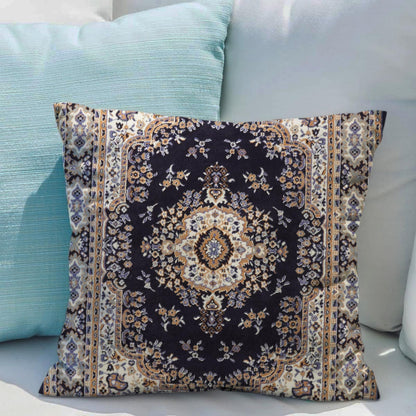 Snycler Boho Throw Pillow Covers 16x16 inch Set of 2 Black Medallion Border Area Rug Double Sided Pattern Cotton Soft Pillow Case Cushion Cover Pillowcase for Couch Sofa Bed Decorative