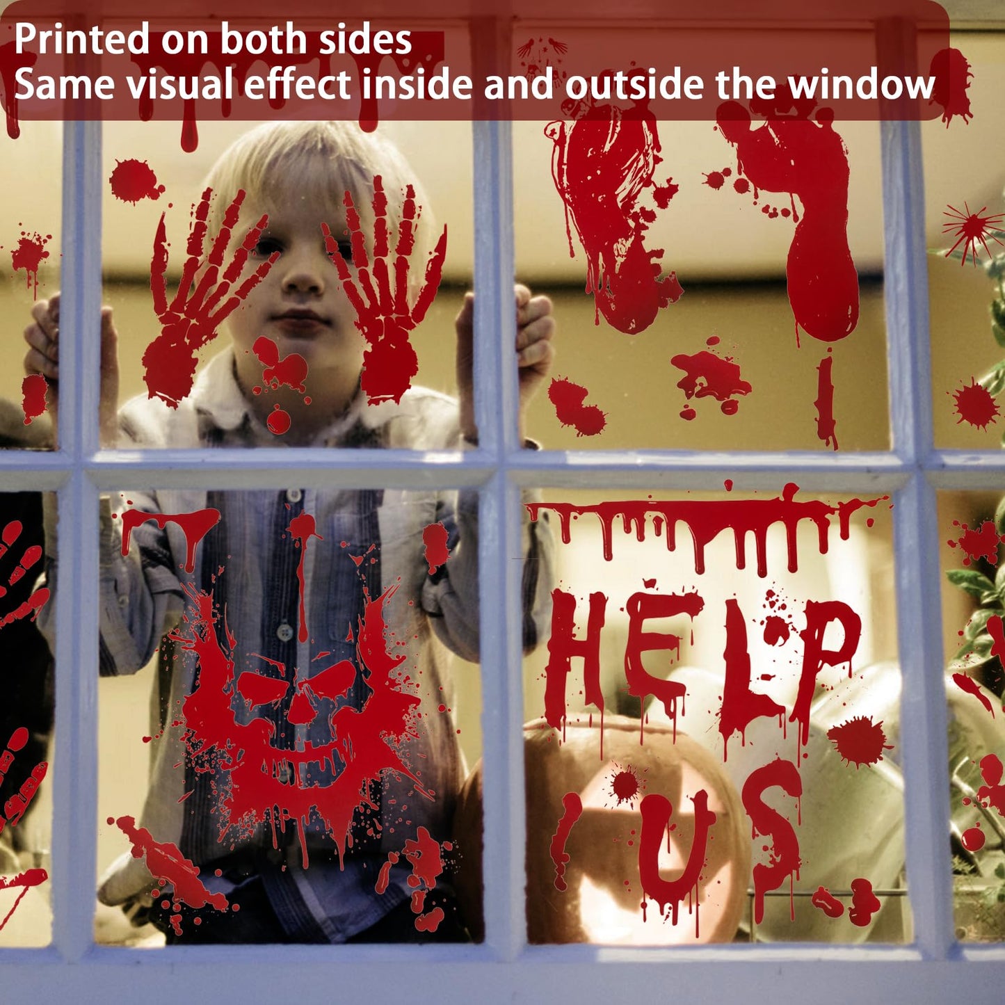 Llewyn Halloween Decorations Window Clings - 9 Sheets 90 Pcs Bloody Handprint Footprints Stickers with 10 Pcs Tattoo Stickers, Double Sided Static Wall Floor Decals for Horror Bathroom Zombie Party