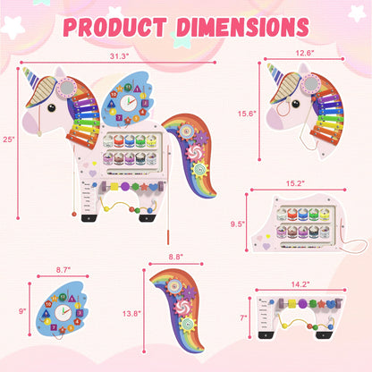 nigwet Unicorn Sensory Wall Panel for Kids - Activity Wall Busy Board Panels, Montessori Toddler Wall Activity Board, Wall Toys for Toddlers 3, Activity Cube, Perfect for Toddler Playroom, Pink