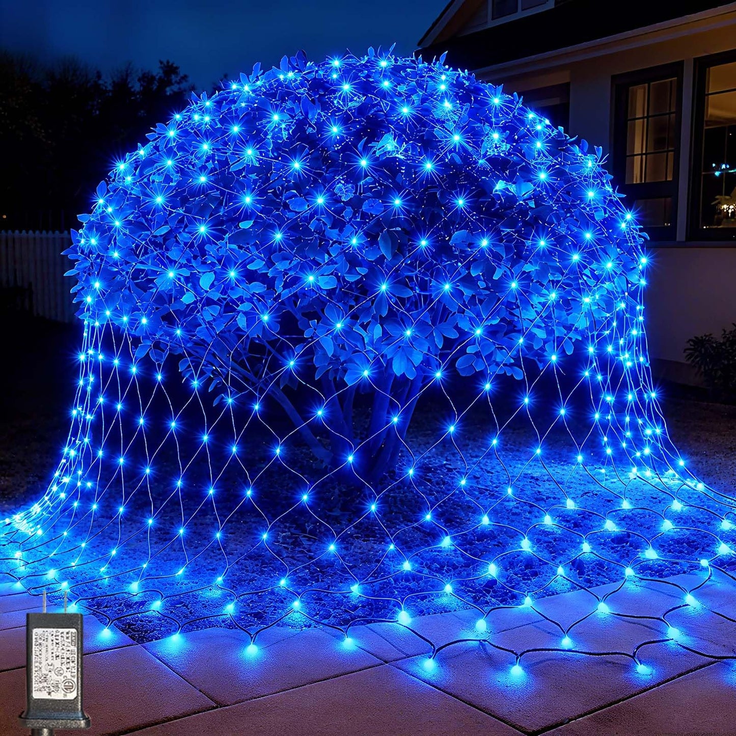 LitHome 14.8FT x 5FT Christmas Net Lights Outdoor Mesh Lights, 300 LED Christmas Blue Net Light for Bushes Connectable, 8 Modes Giant Mesh Light Waterproof Green Wire for 4th of July Tree Garden Decor