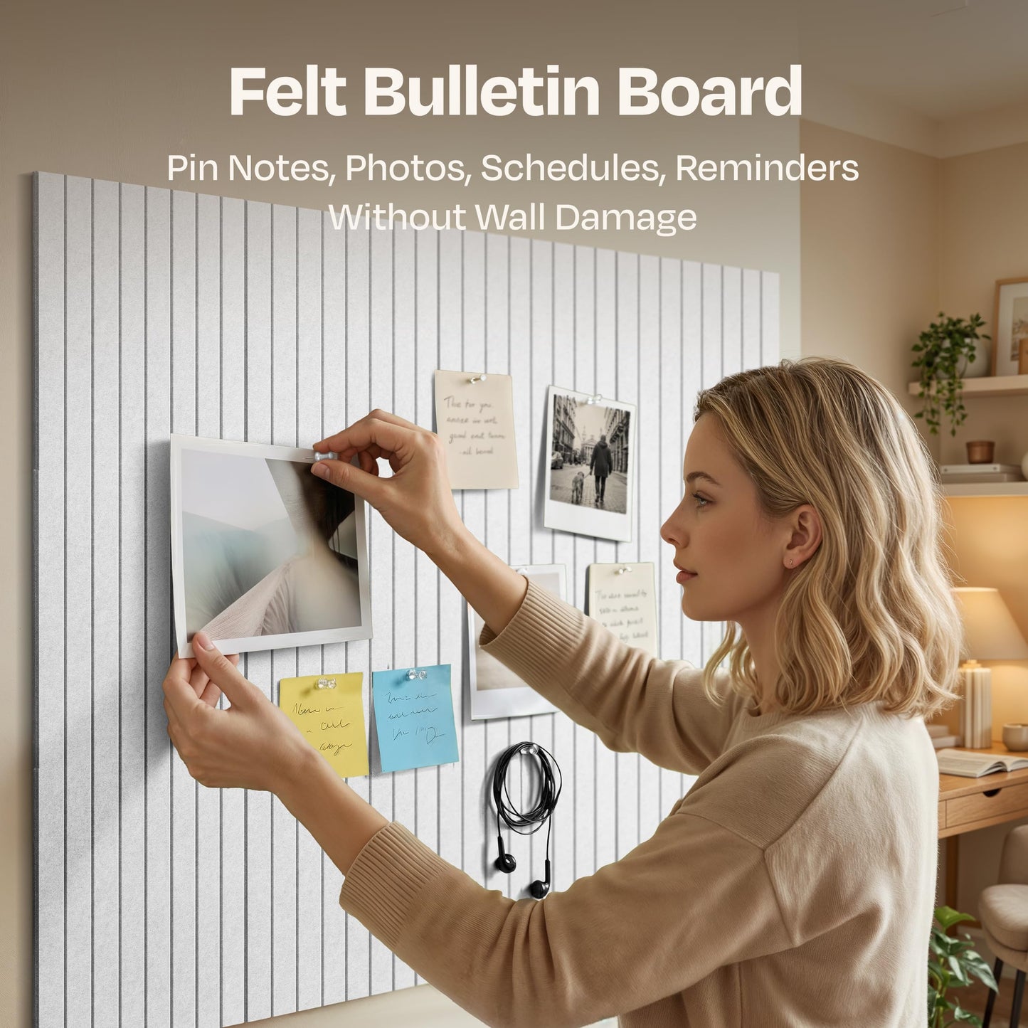 Ekkogo X-Large Cork Board Alternative 12-Pack Felt Bulletin Board Thick and Decorative Pin Board for Home Office Walls 47.24 x 35.43 Inches with 72 Adhesive Tabs - [White]