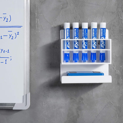 MyGift Dry Erase Marker Holder 10 Slots Whiteboard Marker Holder For Wall Dry Erase Eraser Holder Wall Mount White