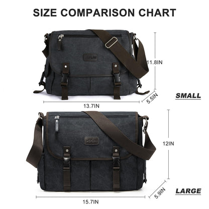 Messenger Bag for Men,Unisex Canvas Shoulder Bag,Classic Vintage Military Messenger Bags for women, satchel Bag,Crossbody Bookbag,Black