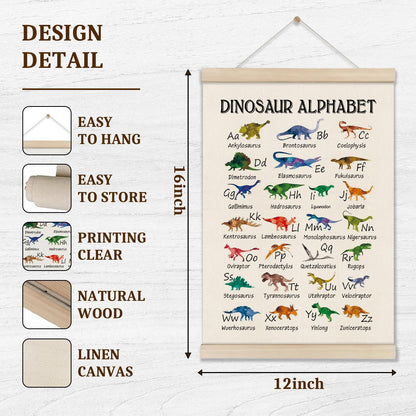 DOI-LANEE Alphabet Dinosaur Poster Hanger Frame 16x12 Inch, Educational Montessori Posters Toddler, ABC Alphabet Nursery Chart for Preschool Classroom Kids Room, Dinosaur Decor