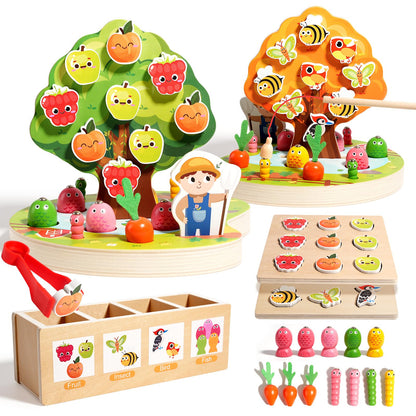 INIFEIDALA Montessori Toys for 3 4 5 Year Olds | Birthday Gifts for Boys & Girls, Wooden Educational Toddler Toys, Shape Sorting, Carrot Harvest & Magnetic Fishing Game – Fine Motor Skills Development