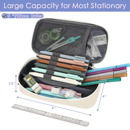 FlowFly Large Capacity Pencil Case for Kids, Boys & Girls – Zippered Multi-Functional Pen Pouch, Soft & Portable Pencil Bag for School, Teens, Students, Beige