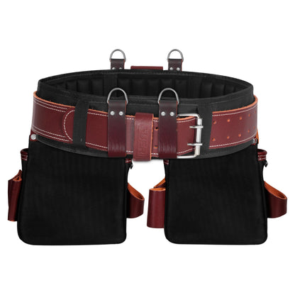 FUERI Tool Belt With Suspender Men Carpenter Pouches Construction Bags (Black and Maroon Tool Belt with Black Suspender, 2X-Large (48'' to 54''))