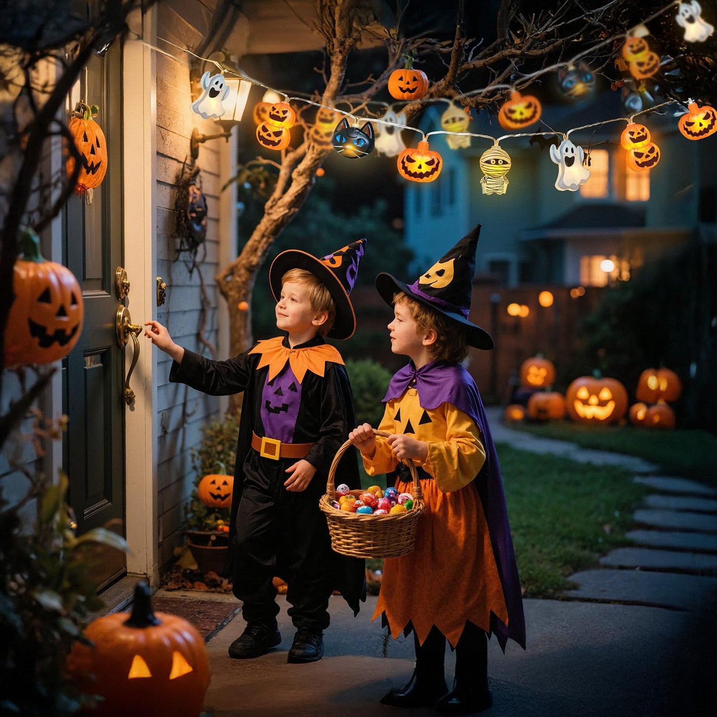 shuangjishan Halloween String Lights Indoor: 9.84 FT 20 LED Battery Operated Pumpkin Ghost Cat Lighted Decorations – 8 Modes Waterproof Timer for Window Porch House Room Bedroom Party Decor