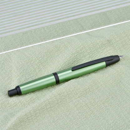 Jinhao 10 Press Fountain Pen with Box, Sea Pine Green Retractable Extra Fine Nib with Ink Converter Set (Black Clip)