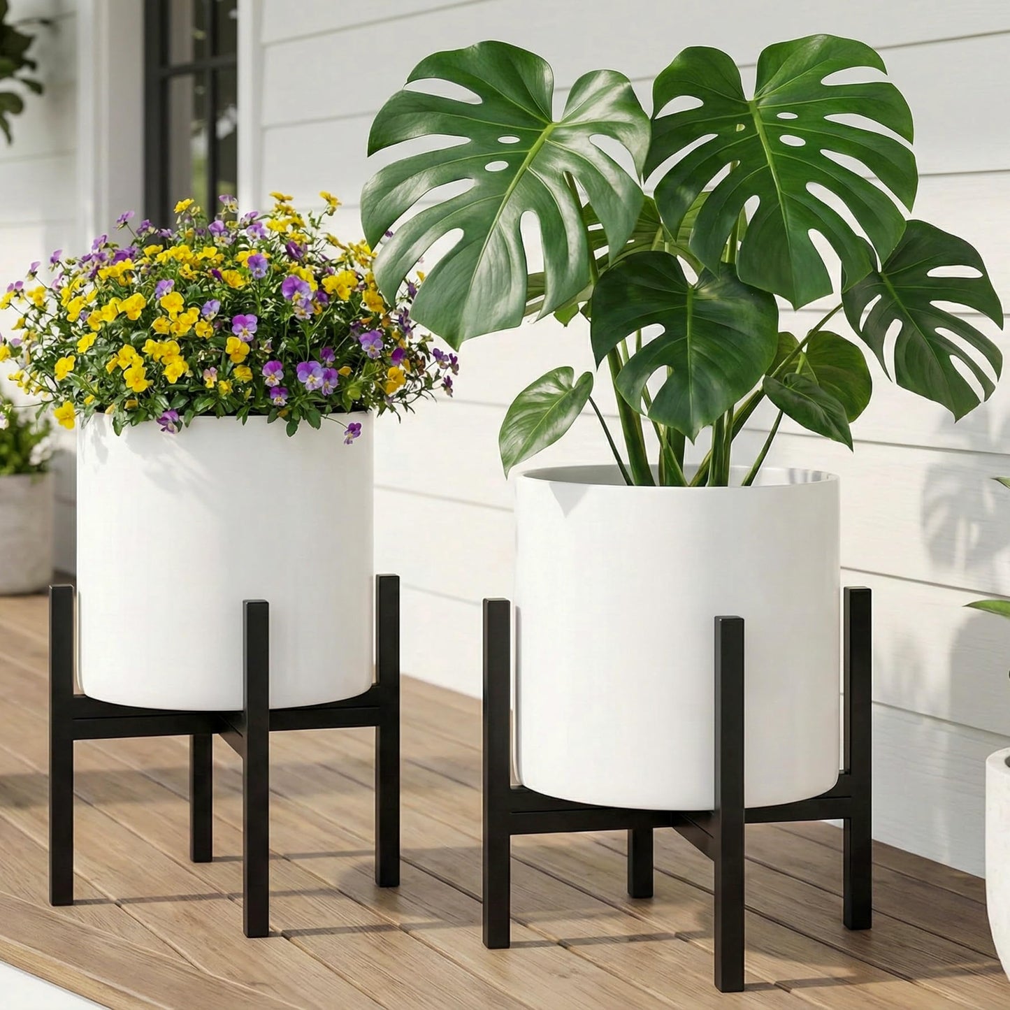 FaithLand Mid Century Plant Stand Indoor Outdoor (EXCLUDING 12" Plant Pot) , Hold Up to 12 Inch Planter, Metal Planter Stand, Potted Plant Holder, Black - Fits Snake Plant - Upgraded Design.