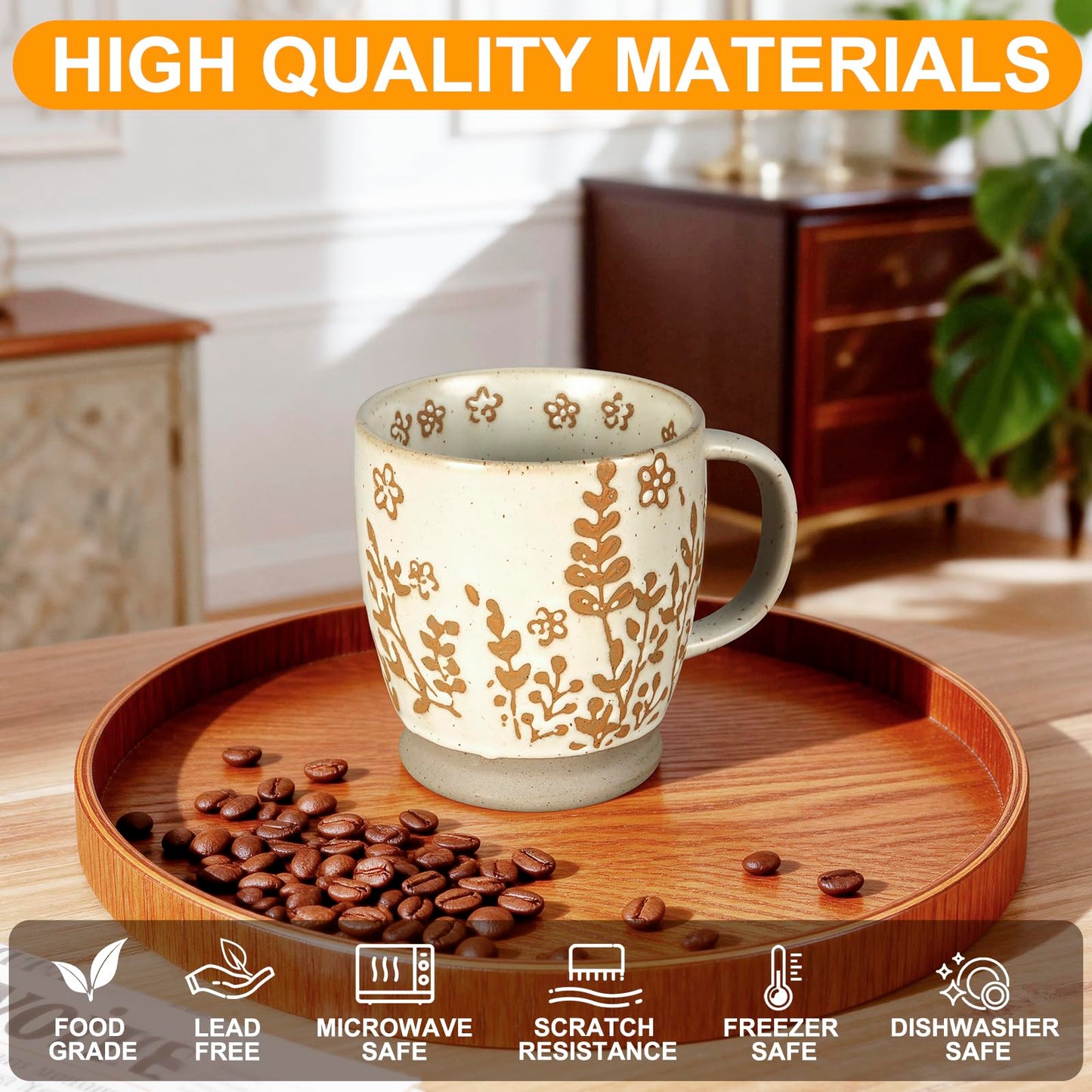 hujgeis 18 oz Coffee Mug Gift for Women Mom Her - Rustic Handmade Coffee Cup, Microwave & Dishwasher Safe Large Mug for Latte, Cocoa, Tea, Milk, Milkshake - Home Office Essential