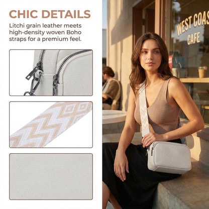 Perphy Crossbody Bags for Women 5 Pockets Shoulder Handbags with Wide Strap 7.9 * 2.4 * 5.9 inches Beige
