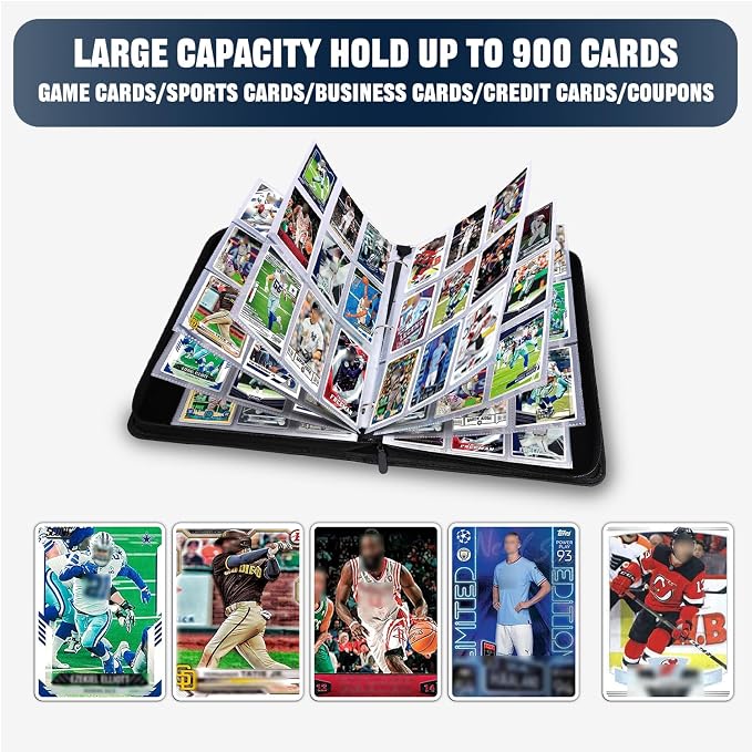2026 Soccer Card Binder with Sleeve, 900 Pockets Trading Card Binder Sports Cards Storage Organizer for Football Baseball or Game Trading Cards with 50 Removable Sleeves Cards Collector Album