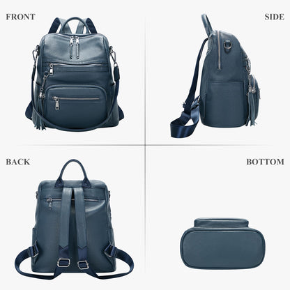 ALTOSY Genuine Leather Backpack Purse for Women Large Shoulder Bag With Laptop Compartment Multiple Pockets(S106 Indigo Blue)
