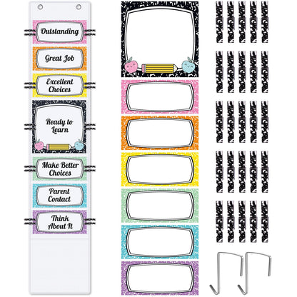 AmazingSpark 57 Pcs Classroom Behavior Chart for Student Management Kids Tracking Chart Hanging Creative Bulletin Board with 40 Clips for School Preschool Child Care(Composition Book)