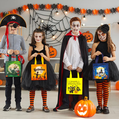 Sweetude 50 Pcs Halloween Bags Halloween Tote with Handles Non Woven Bags for Gifts Wrapping Party Supply, 7.9x7.9x3.15''(Creepy)