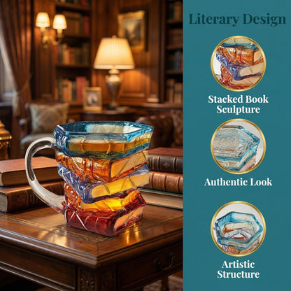 OTTNSA 3D Painted Book Stack Glass Coffee Mug, 12 oz Colorful Heat-Resistant Cup, Christmas & Holiday Gifts for Books Lovers, Readers, Writers, Librarians, Book Club and Bookworm Fans