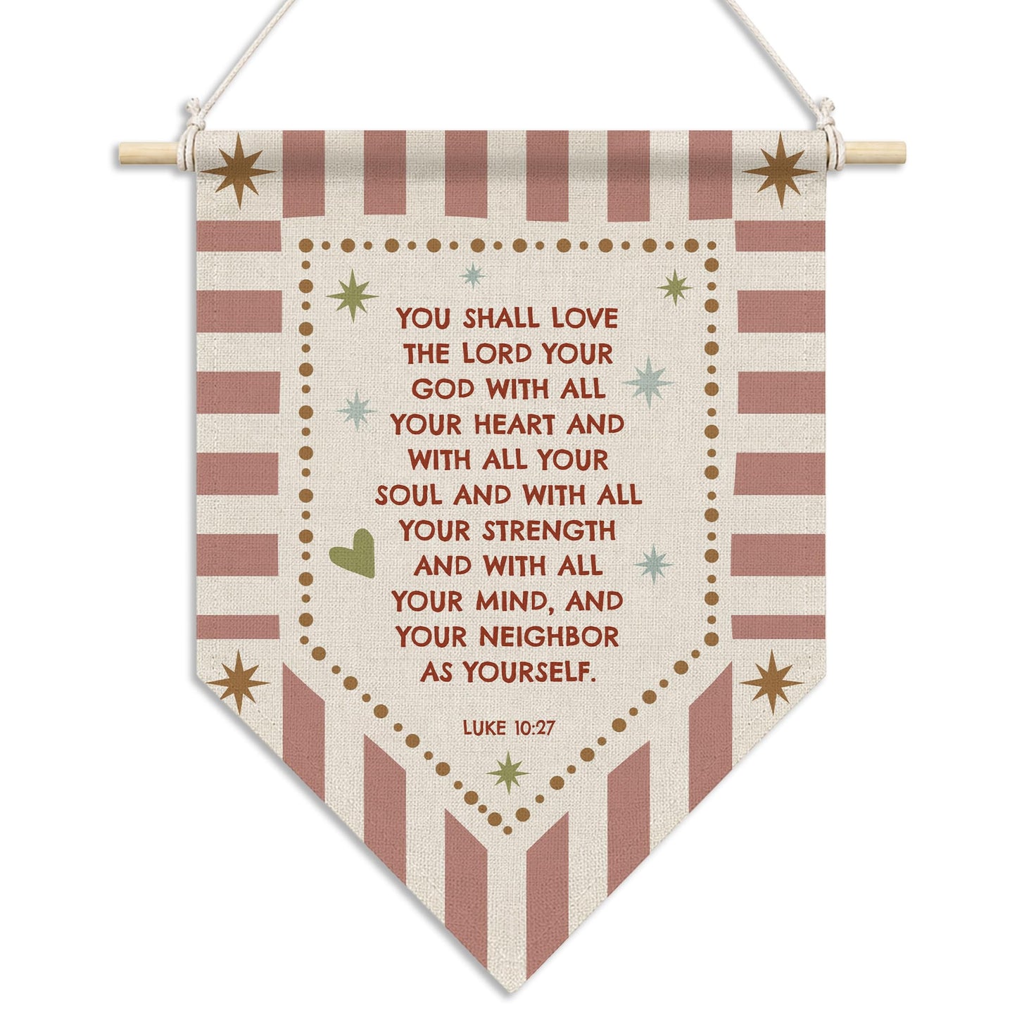 RUKUPA Christian Nursery Wall Art Decor, Bible Verse Hanging Pennant Flag, Religious Retro Pink Striped Wall Art Poster Hanger for Home Bedroom Kids Girl Nursery Room Decor, 11x15 Inch
