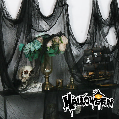 500" x 80"Halloween Creepy Cloth Black Large Spooky Fabric Cloth Halloween Decorations Outdoor for House, Window Backdrops, Garden Party Supplies, Yard, Tree, Wall Art