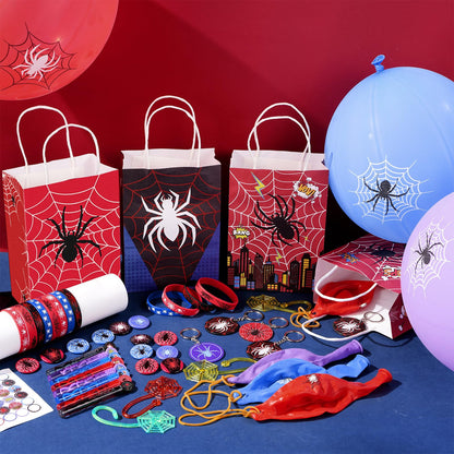 Vanblue 84Pcs Spider Party Favors Hero Theme Birthday Party Decorations Supplies for Kids,Gift Bag,Button Pins,Keychains Goodie Bag Stuffers,Classroom Rewards Gifts,Pinata Stuffers for Boys Movie Fans