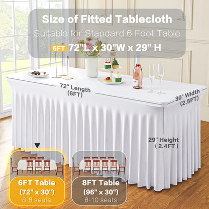 Htper 8 Pack Spandex Tablecloth for 6 Foot Rectangle Tables, Wrinkle Free Stretch Table Cloths 6ft Fitted Table Cover Desk Skirt for Parties Weddings Birthday Banquet Baby Shower