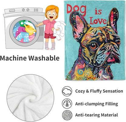 French Bulldog Blanket Pop Art Dog Throw Blankets,Birthday Gifts for Kids Adult Women & Pet Lovers,Lightweight Soft Fleece,for Sofa Couch Bed Room Farmhouse Art Decor 50x60in