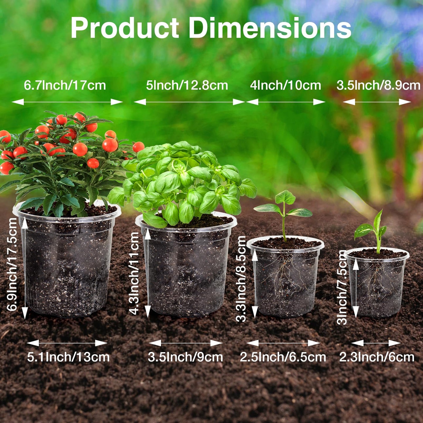 Bonviee 36 Packs 7/5/4/3.5 Inch Clear Nursery Pots for Plants, Reinforced Clear Nursery Pots with Drainage Hole,Transparent Plastic Plant Pot Seedling Planter Seed Starter Flower