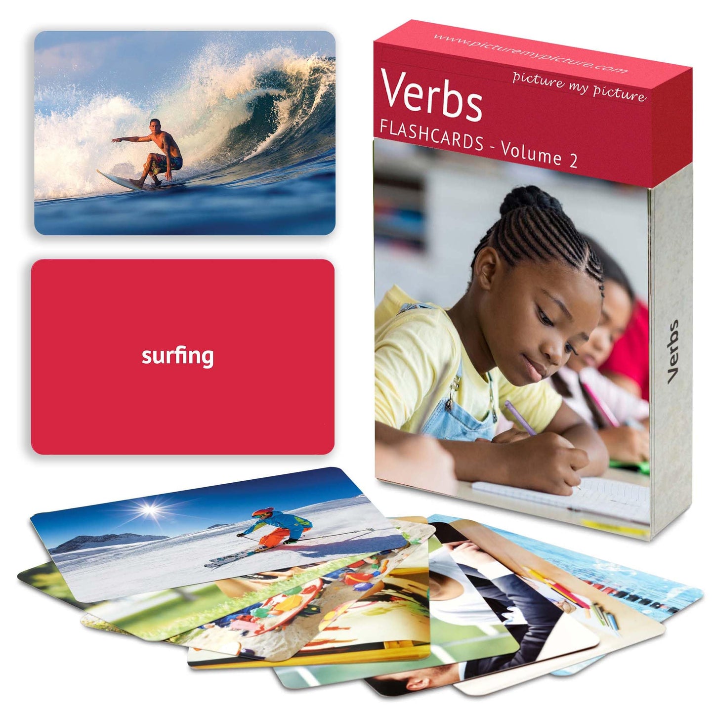 Picture My Picture Verbs Volume 2 Flash Card Set – Speech Therapy Tool for Vocabulary, Communication & Thinking, Scratch-Resistant with Activity Guide, Suitable for Education, ESL & ABA – Set of 40