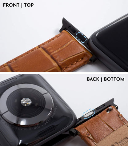 BARTON WATCH BANDS - Blue & Black Hardware Alligator Grain Leather Watch Bands Compatible with Apple Watch Models - 1, 2, 3, 4, 5, 6, 7, 8, 9, 10, SE, Ultra & Ultra 2 - (42mm/44mm/45mm/49mm)