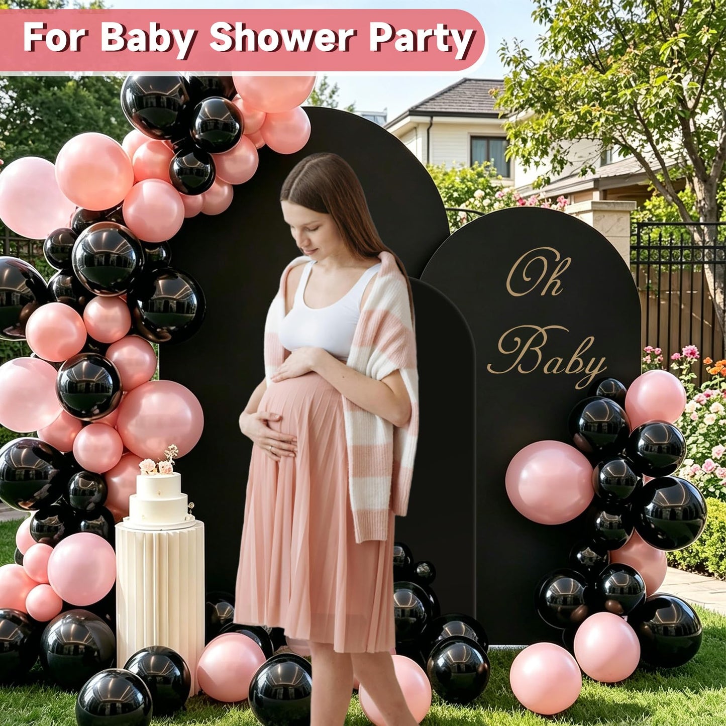 Hemmotop Black Arch Backdrop Cover Set, 6ft, 5ft, 4ft Arch Covers Stretchy Backdrop, Spandex Arched Stand Background Cover for Baby Shower Birthday Graduation Party, 3-Piece