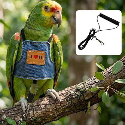 2-Pack， Adjustable Bird Harness & 78.7" Leash Set, Anti-Bite Nylon Flying Rope for Outdoor Training, for XS Small Parrots, Mini Macaw, Scarlet, Keck & Similar Sized Birds (Black, L)