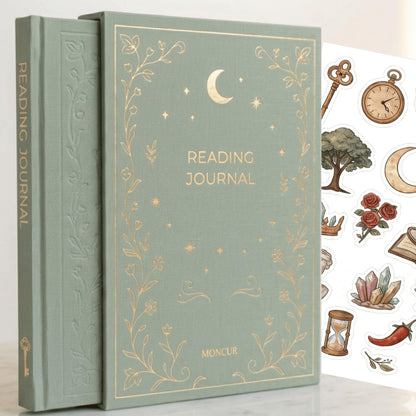 Reading Journal for Book Lovers – Linen Hardcover Book Journal with Slipcase, Reading Log & Review Pages (67 Books), Fantasy Aesthetic Cover, Sticker Sheets Included, Book Tracker Gift for Readers (Sage Green)