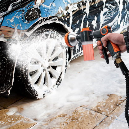 Garden Hose Nozzle,8 Patterns Hose Sprayer High Pressure,Heavy Duty Dog Wash,Metal Water Hose Nozzle with Soap Dispenser,Car Wash Foam Gun with A Car Wash Mitt