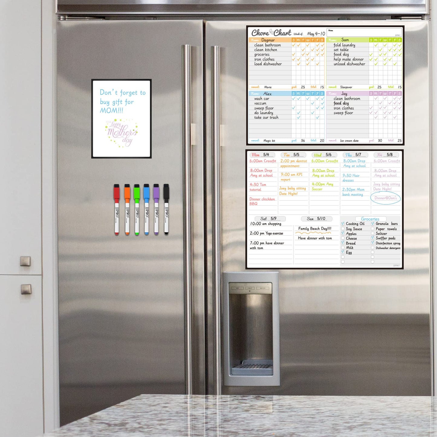 JJPRO Magnetic Dry Erase Chore Chart and Weekly Calendar Set for Fridge-Chore Chart for Multiple Kids,Weekly Planner Board,Family Chore Board for Multiple Kids&Adults,Bonus to-do Whiteboard
