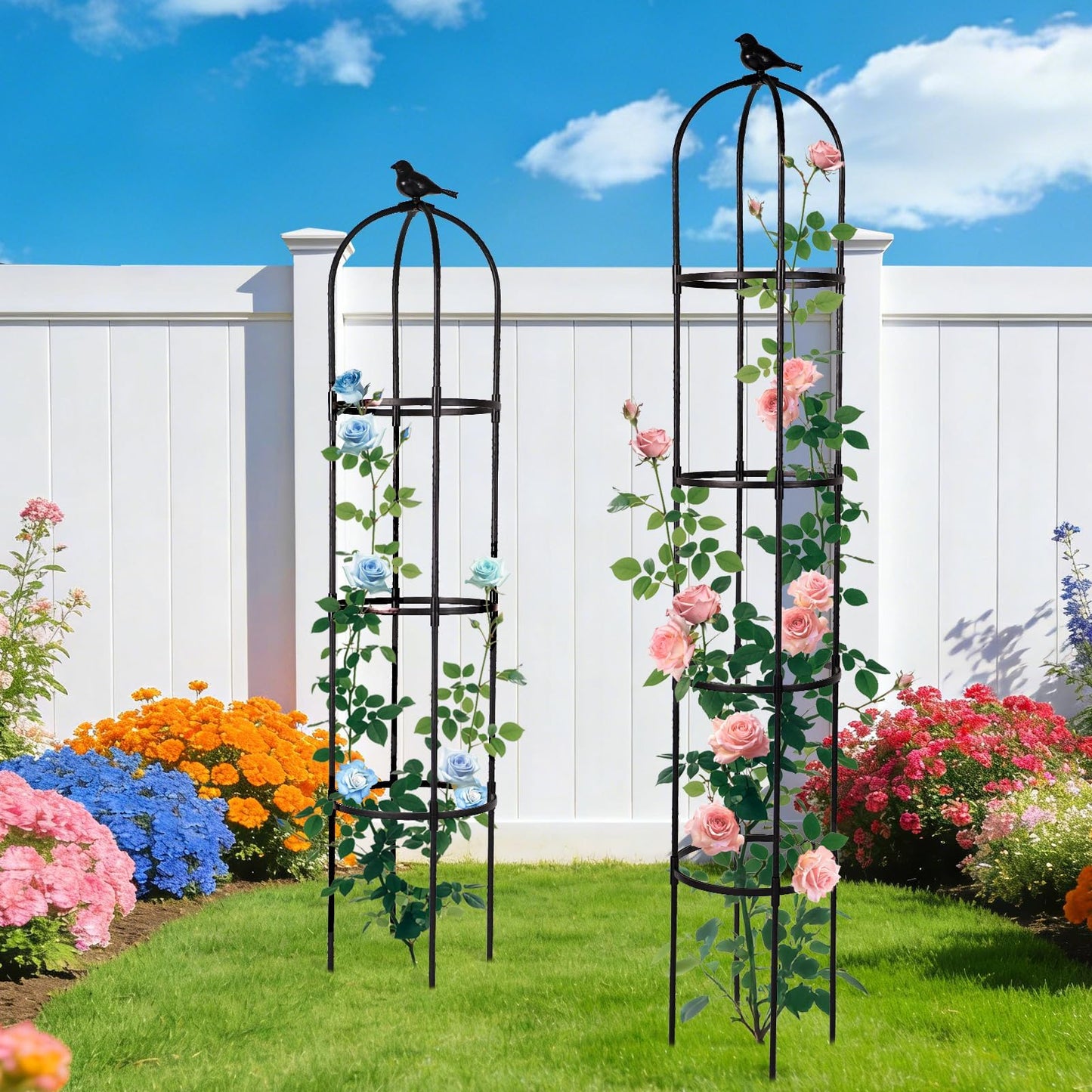 Yotoworth Garden Obelisk Trellis for Climbing Plants Outdoor, 6.3 ft Tall Rose Trellis Climbing Plants Support for Potted Light Vine Flower Vegetable Cucumber Trellis Raised Garden Bed, Black, 1PCS