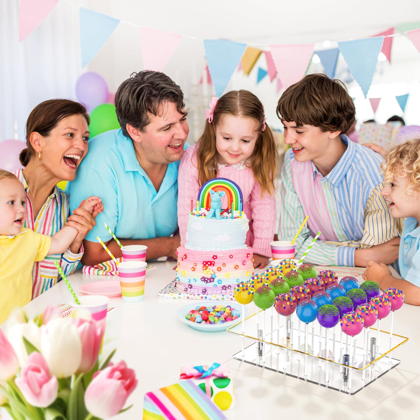 DEMEGA Cake Pop Stand 24 Holes Lollipop Display Stand, Acrylic Clear Cake Pop Holder Lollipop Display for Dessert Table Weddings Birthday Party Halloween Candy Decorative