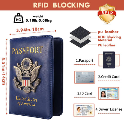 XMLINPER 2 Pcs Passport Holder for Travel with Card Slot RFID Blocking Leather Family Passport Wallet Travel Accessories for Men and Women (Blue and Black)