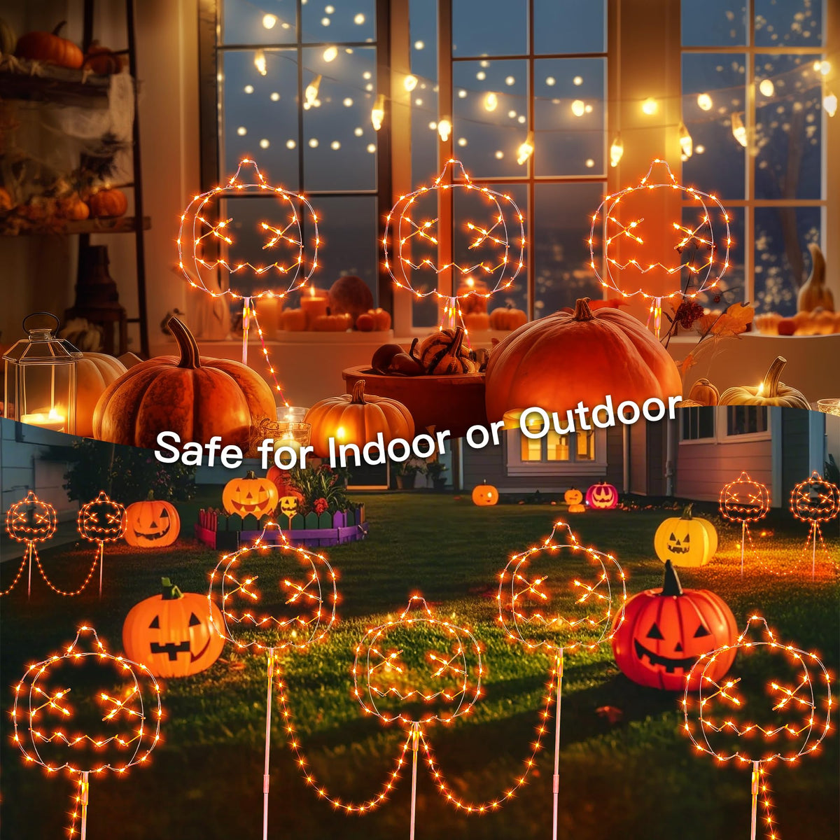 Halloween Walkway Lights,3PACK Hopolon Pumpkin Lights Halloween Decorations Outdoor Light Orange Plug-in Pumpkin Stake Light Pathway with IP44 Waterproof, 8Modes for Holiday Home Garden Yard Decor