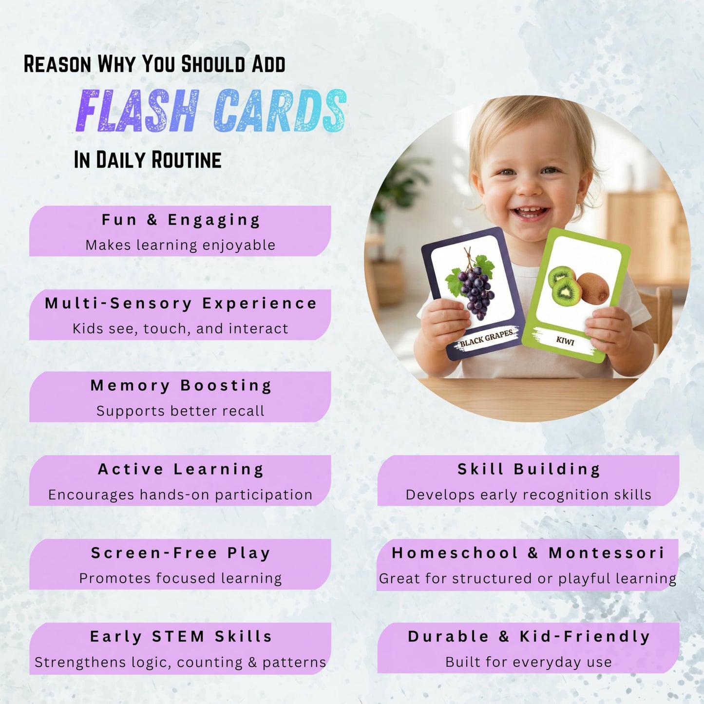 The Biblio Hub Fruits Flashcards – Non-Tearable Synthetic Learning Cards for Toddlers, Preschool & Kindergarten, Double-Sided Set
