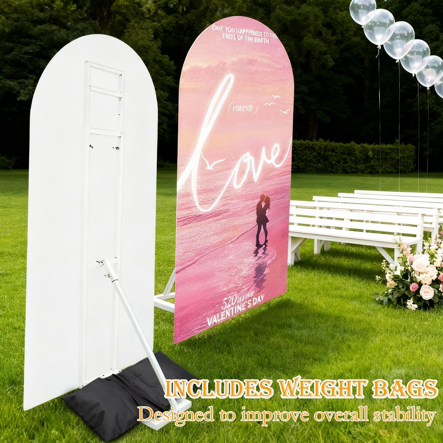 Yudlto 1 Pack White Wedding Backdrop Stand, Adjustable Metal Arch with Foldable Base and Weight Bag, Foam Board Display for Balloon Party and Event Decor (1.15–2m) (1)