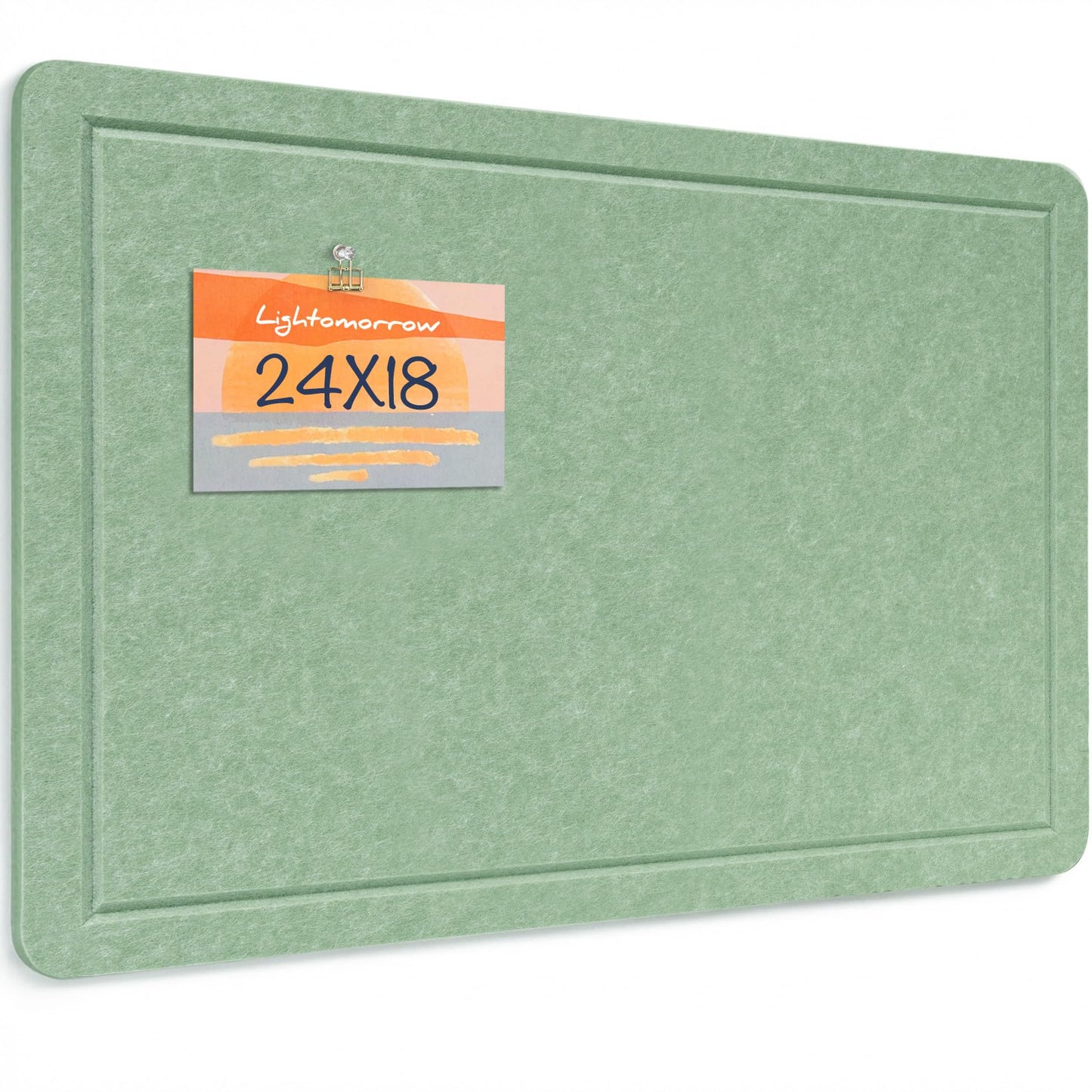Lightomorrow Bulletin Board, 24 x 18 Inches Cork Board Alternative Decorative Felt Pin Board with Safe Removable Adhesives & 25 Push Pins for Home Office Classroom Walls-Sage Green