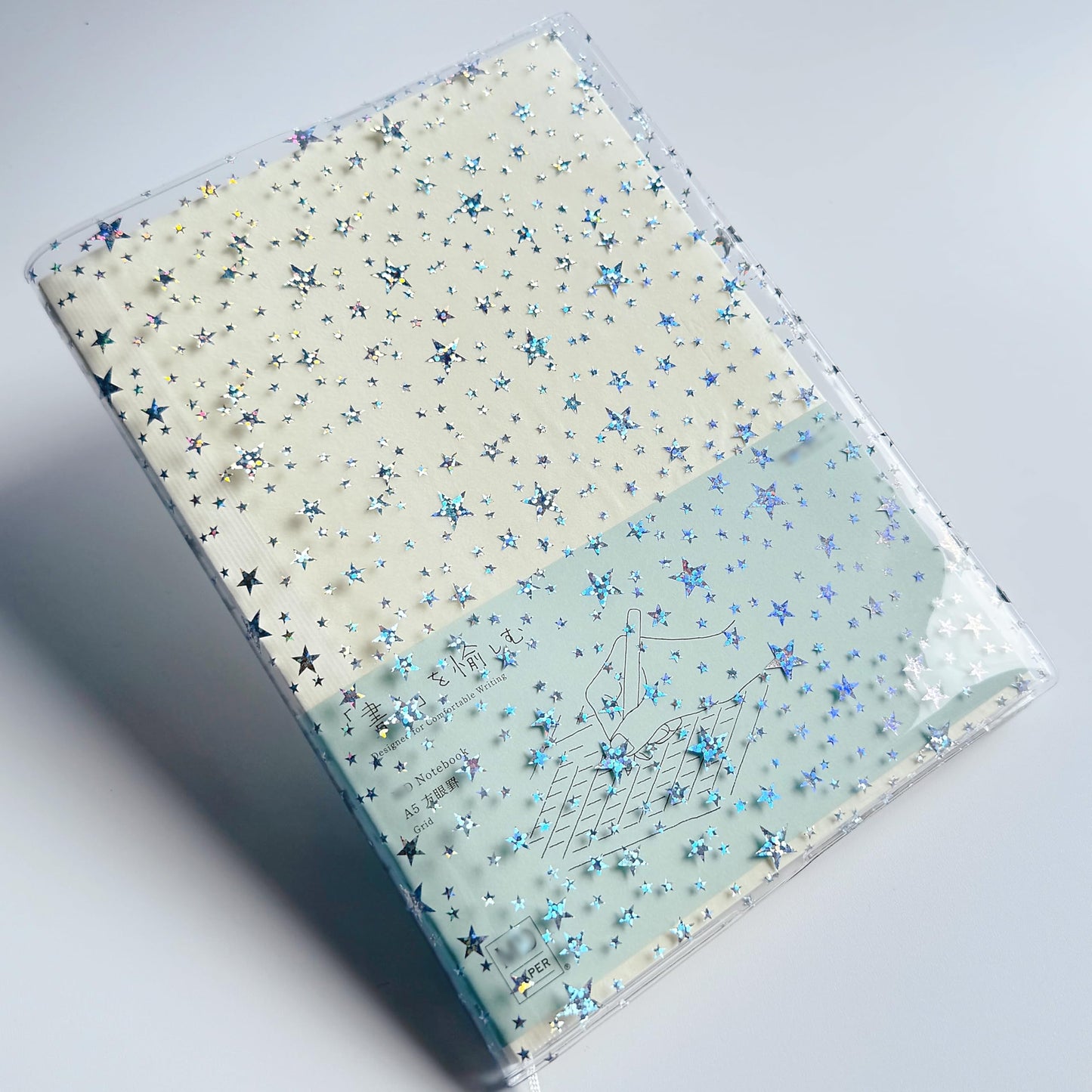 A5 Jelly Planner Cover, Fits A5 Hobonichi Cousin, Midori and Stalogy Notebooks, Glitter Star Design